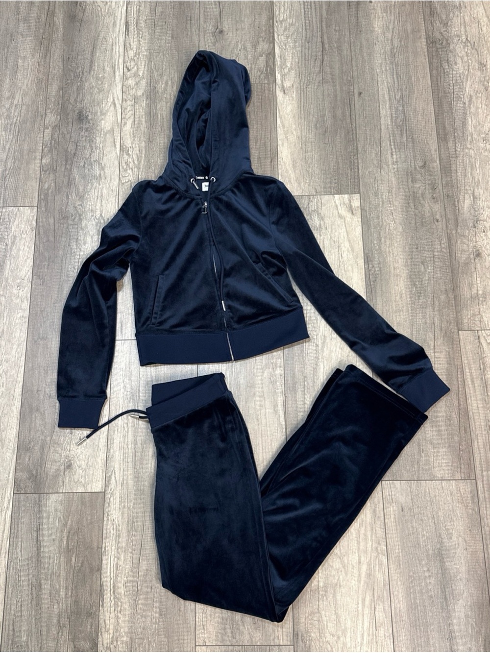 Juicy Couture Navy Blue Velour Hoodie Track Pants Set